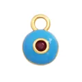 Sky blue enamel evil eye charm pendant with red gemstone and golden ring bail - M651961 / Sky Blue