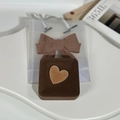 Brown velvet jewelry box with heart detail and matching ribbon gift bag for rings - Coffee Bracelet Box