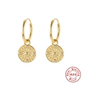 Detailed close-up of S925 sterling silver sunburst medallion earrings with small crystals - Style 2-Compass
