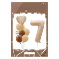 Birthday balloon set with brown number 7, cream heart and Happy Birthday latex balloons - FG57 Morandi Series Number 7 + Heart