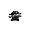 Detail van de emaille kristallen bol broche met Let's Seek tekst op witte basis - Glazen Bol (LET'S SEEK)