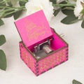 Pink wooden hand-crank music box with Happy Birthday engraving and gold floral carving - Rose Red