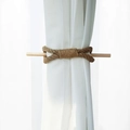 Nordic bow style braided cotton rope curtain tieback with natural wood stick variant - Jute Color