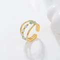 Double-layered gold-plated open ring with turquoise beads and delicate metal spheres - Adjustable Open / White