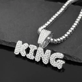 Silver iced-out KING letter pendant on tennis chain for hip-hop streetwear fashion - Silver Pendant (Letter KING) + Single Row Tennis Chain 50CM