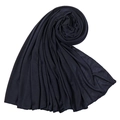 Navy blue elastic jersey cotton hijab scarf with reinforced overlock stitched edges - Navy Blue