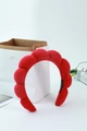 Thick red twisted sponge headband made of soft terry cloth with handmade tag - Red
