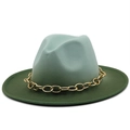 Two-tone green wool fedora hat with a chunky gold chain band for men and women - M (56-58cm) / Light Green Dark Green Two-Tone