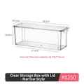 Narrow transparent plastic fridge organizer box with lid and handle, 10.1x29.5x10.6cm size - Transparent Box with Lid - Narrow - PET