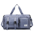 Mist blue nylon sports gym bag with multi-pocket design and adjustable shoulder strap - Foggy Blue