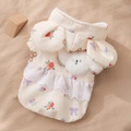 Floral pet hoodie with lace trim and plush animal doll in creamy white color - White Rabbit / S (Recommended weight 1.5-2.5kg)