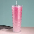 Pink double-walled mermaid scales tumbler with glitter finish and matching straw - 24oz / Gradient Pink