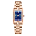 Women's rose gold square watch with blue dial and diamond accents on steel strap - Steel Band / Steel Blue Dial (Butterfly Buckle + EU Standard)