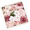 Pink soap flower gift box with roses, carnations and Eternal Love pearl ribbon detail - 15cm*15cm*8cm / Sakura Pink