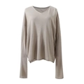 Top de punto de lino tencel suelto en taupe con cuello en V y corte relajado - S / Rosa empolvado