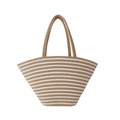 Borsa tote a righe in corda di cotone marrone e bianca con doppi manici resistenti - Grande / Khaki/Bianco