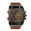 Oulm multi-timezone quartz watch with brown leather strap and black square dial - Leather Coffee