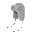 Cappello da aviatore in maglia grigio chiaro con fodera in peluche e paraorecchie - Grigio (6019)