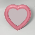 Pink heart-shaped desktop makeup mirror with decorative beaded plastic frame - Peach Pink