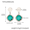 Geometric stainless steel earrings featuring green square glass stones in silver finish - Earrings / Steel Light Green