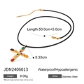 Colorful gemstone cross pendant necklace with black wax rope and gold finish - Multi-color Gemstone Cross Style (JDN2406013)