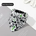 Dog bandana with green bone prints and adjustable black nylon collar with metal D-ring - Black Bone
