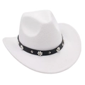 Vue détaillée d'un chapeau de cowboy blanc avec perles et rivets argentés décoratifs - Blanc
