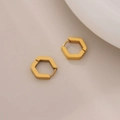 Minimalist hexagonal earrings in 18K gold plated titanium steel with hoop design - Gold
