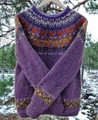 Detailed view of purple Fair Isle sweater with Nordic knit patterns on snow background - 3XL / Tops / Purple Jacquard