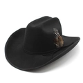 Black wool felt western cowboy hat featuring wide brim and feather detail decoration - M(56-59CM) / Black