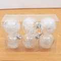 Pack de 6 bolas de Navidad PET transparentes de 6 cm con relleno de fibras de seda blanca - 8cm / Seda Cepillada Blanca