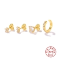 4-piece set of gold S925 sterling silver earrings with star heart and cuff studs - Star and Heart Combination / Gold