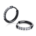Minimalist black stainless steel hoop earrings with white zircon inlays and hinged closure - 8mm / Black