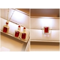 Luxury gold jewelry set featuring rectangular red gemstones and micro-pave diamonds - Necklace+Earrings+Ring / Red 3-Piece Set