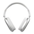 Silberne kabellose Over-Ear-Kopfhörer mit weißen Lederpolstern und Bedientasten an der Seite - Silber
