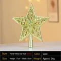 Golden flower hollow Christmas tree topper star, detailed view with 17cm by 15cm dimensions - 15cm Hollow Flower Pattern Gold
