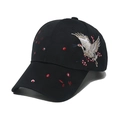 Gorra de béisbol de algodón negro con bordado de grulla y flores de estilo chino de perfil - Negro