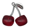 DIY cherry pendant charm with silver leaves and red resin fruit for jewelry making - Transparent Deep Red Enamel Cherry 29x28mm