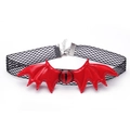 Detail view of lace choker with red bat wings and a central red eye gemstone - 9# Red Bat Wings Red Eye Choker