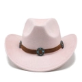 Close-up of pink suede cowboy hat with brown band and turquoise metal accents - M(56-59CM) / Pink