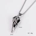 Stainless steel skull pendant necklace with box chain and measurement details - Bird Skull Style (9) / Matching Chain