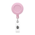 Pinkfarbener ABS-Ausweishalter mit Gürtelclip für Schlüssel auf weißem Hintergrund - Hellrosa
