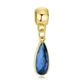 Golden pendant with blue faceted crystal droplet and large-hole bead for DIY bracelets - Gold Drop / Blue Crystal