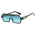 Futuristic punk style oversized shield sunglasses with black frame and blue-green gradient lens - Black Frame Grey Blue Lens