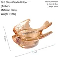 Amber bird glass candle holder dimensions and weight specifications on white background - Amber Bird Glass Candle Holder