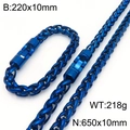Ensemble bijoux chaîne tressée bleue avec collier et bracelet en placage sous vide - Bleu (10mm)