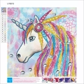DIY 5D diamond painting kit featuring a colorful unicorn design with production steps - LY5013 Unicorn