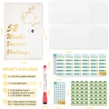 Detailed set layout showing A5 binder dimensions with savings envelopes and marker - White