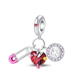 Detailed charm with pink safety pin, red heart pincushion and zircon button bead - Fashion Design Pendant (PAC1287)