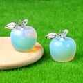 Mini apple shaped pendant in translucent light blue opal finish with silver leaf detail - Synthetic Opal